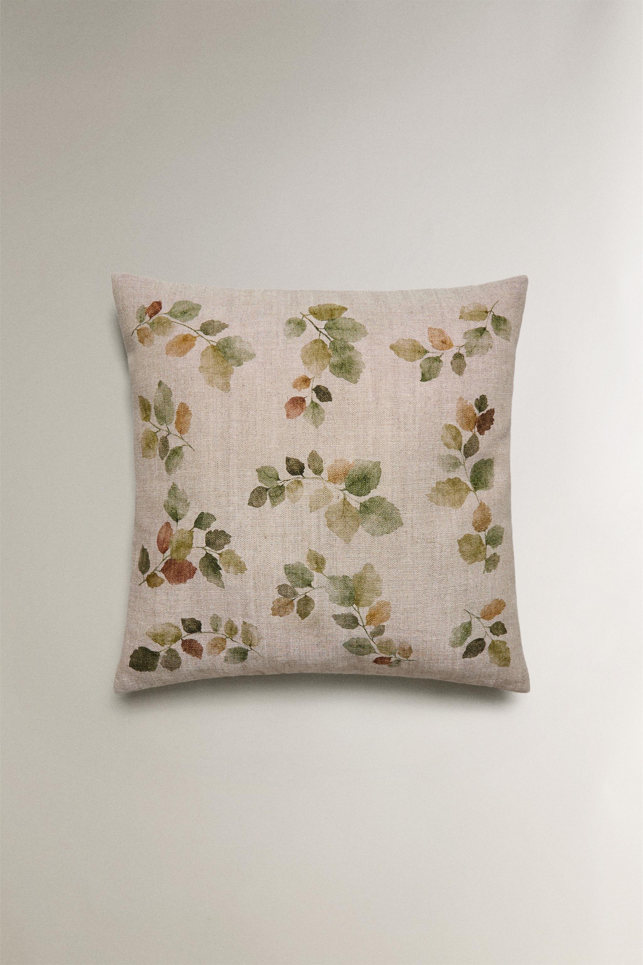 LEAF PRINT THROW PILLOW COVER